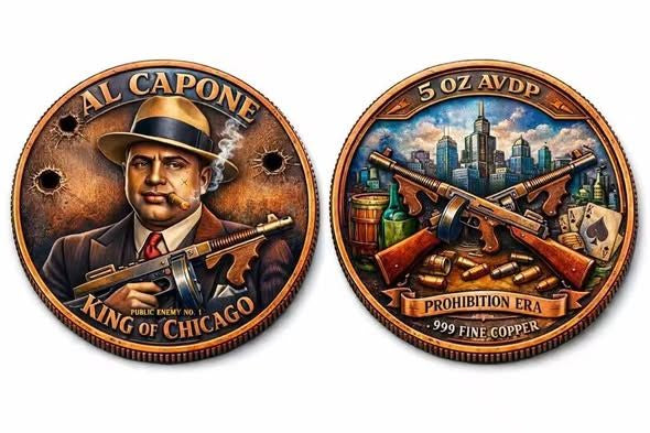 In Stock! Al Capone King of Chicago Colorized 5 oz Copper Medal