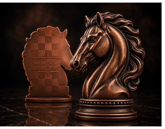 THE KNIGHT — 5 AVDP OZ .999 Fine Copper Chess-Inspired Horse Shaped Bar