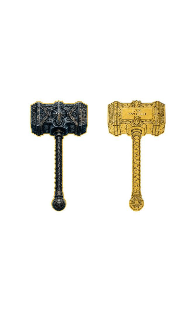 2026 Thor's Hammer Shaped 1/500 oz Gold Medal in Card (05/16)