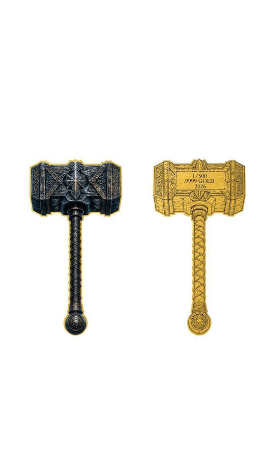 2026 Thor's Hammer Shaped 1/500 oz Gold Medal in Card (05/16)