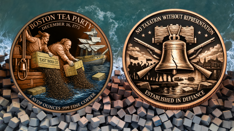 See the Back! 5oz Boston Tea Party Commemorative Colorized Copper in Capsule