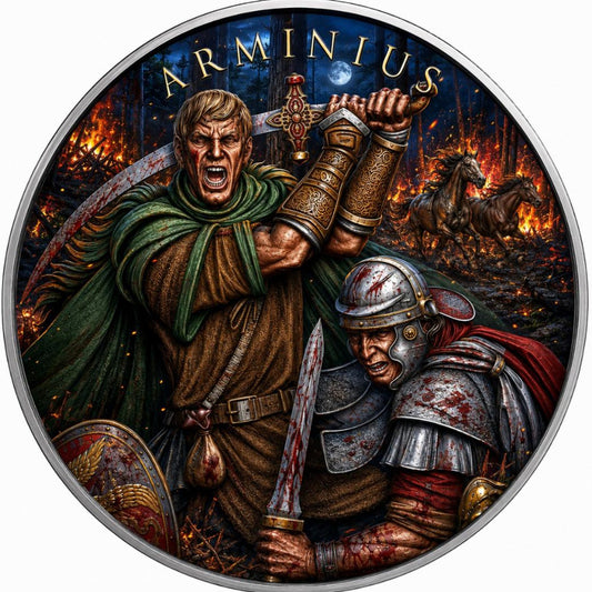 Estimate: Legendary Warriors Arminius of Germania 1 oz Colorized Silver Medal (Mintage TBD at end of Presale)