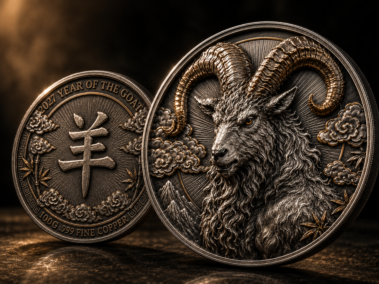 2027 Year of the Goat 100g .999 Fine Copper Coin – Chinese Zodiac High Relief Collectible Round