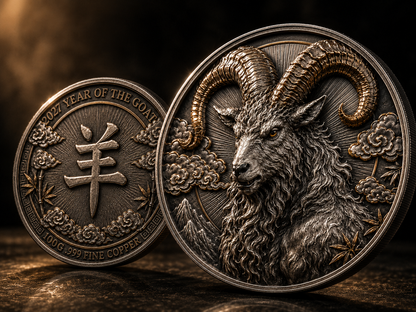 2027 Year of the Goat 100g .999 Fine Copper Coin – Chinese Zodiac High Relief Collectible Round