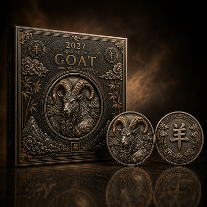2027 Year of the Goat 100g .999 Fine Copper Coin – Chinese Zodiac High Relief Collectible Round