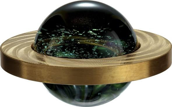 2025 Gabon Surinity Green 1 oz Silver Coin w/ Handmade Glass Sphere w/Gold, Platinum, and Silver Particles by Kevin O'Grady (500 Mintage)