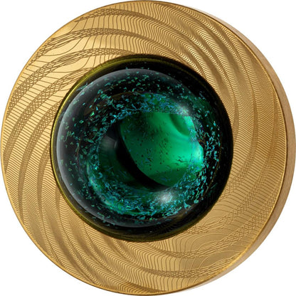 2025 Gabon Surinity Green 1 oz Silver Coin w/ Handmade Glass Sphere w/Gold, Platinum, and Silver Particles by Kevin O'Grady (500 Mintage)