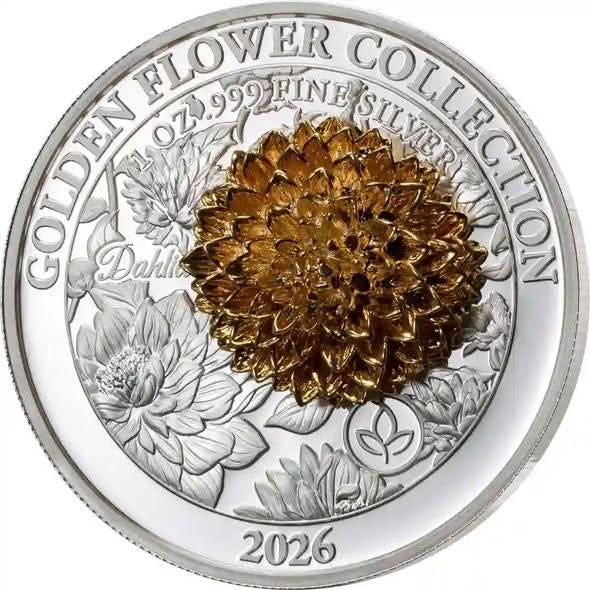 2026 Samoa 3D Golden Flower Dahlia 1 oz Silver Proof Coin (1500 Mintage)