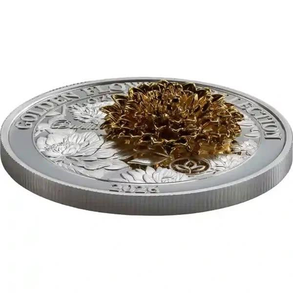 2026 Samoa 3D Golden Flower Dahlia 1 oz Silver Proof Coin (1500 Mintage)