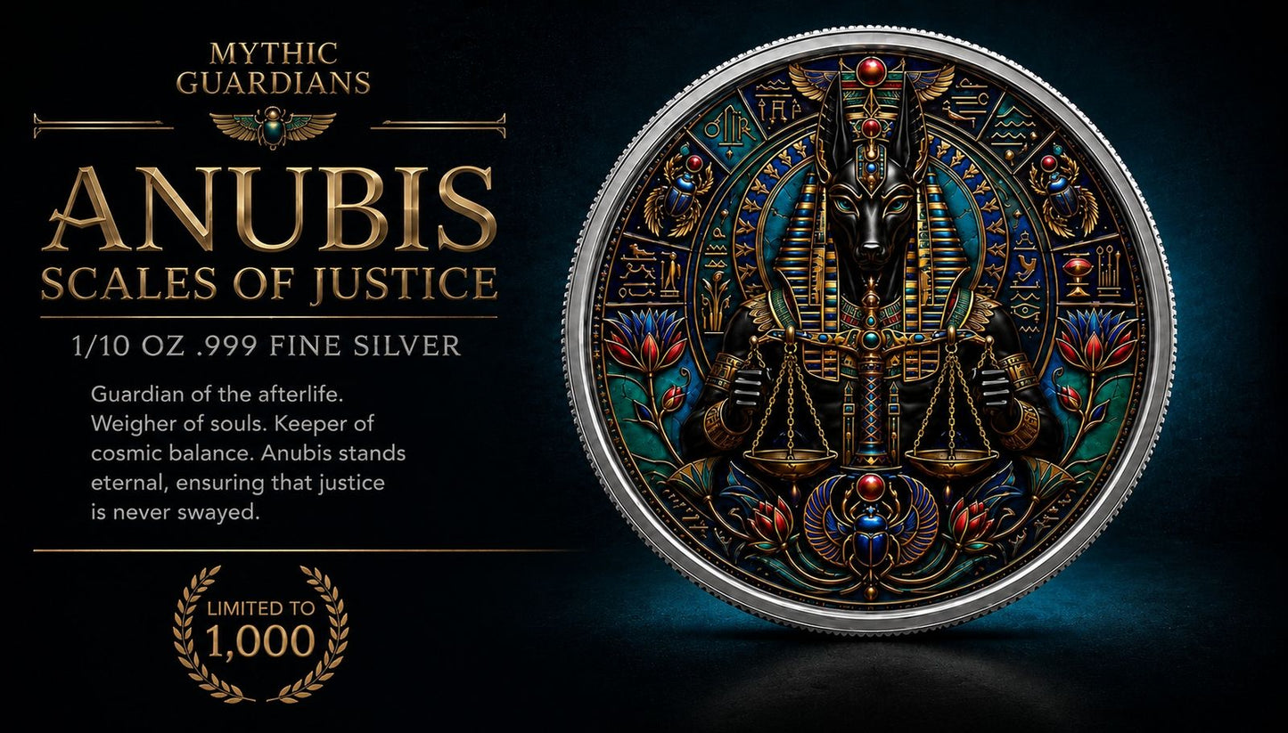 In Stock! Anubis - Scales of Justice Colorized 1/10 oz Silver Round