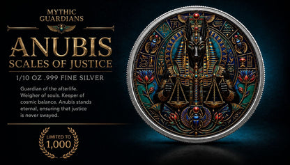 In Stock! Anubis - Scales of Justice Colorized 1/10 oz Silver Round