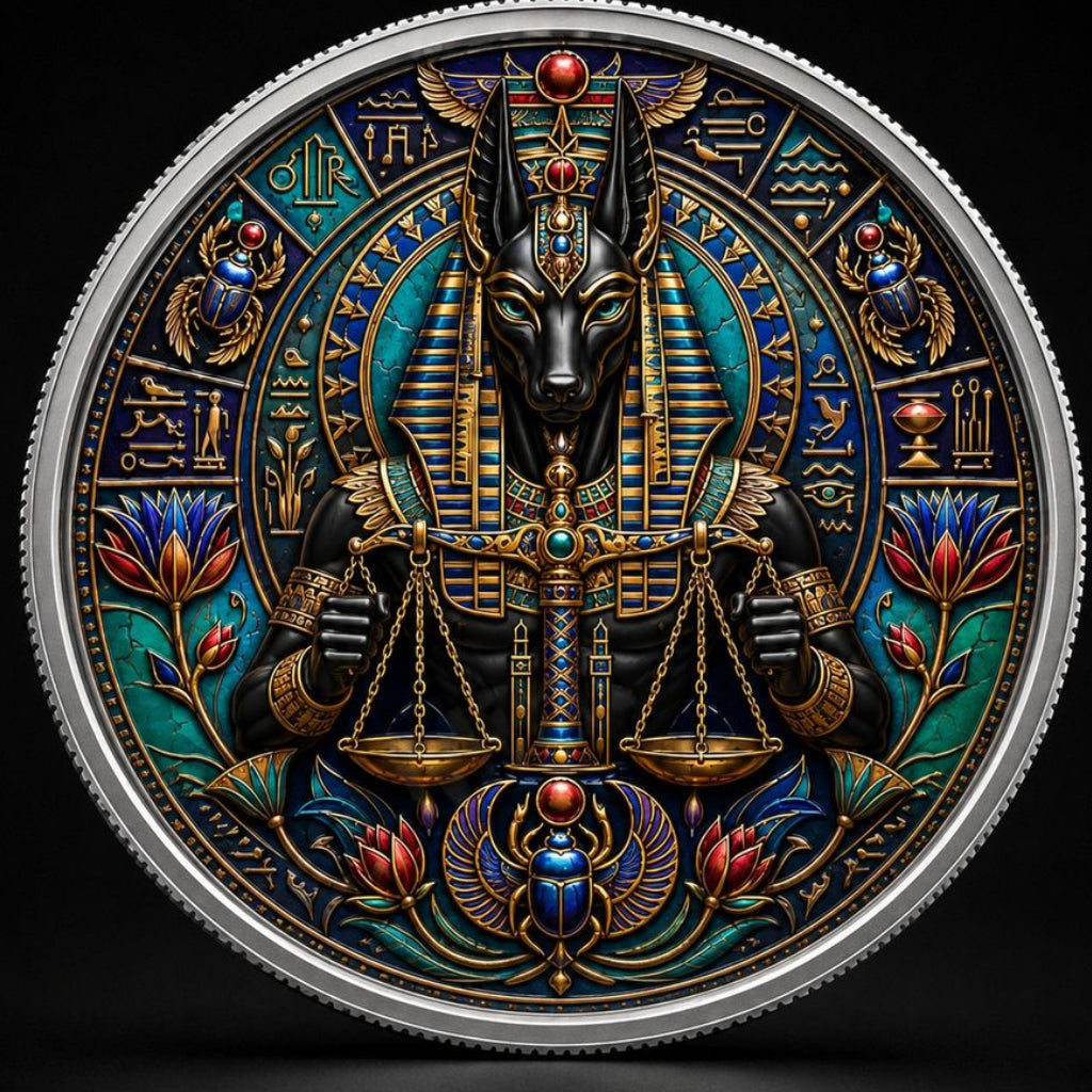 In Stock! Anubis - Scales of Justice Colorized 1/10 oz Silver Round