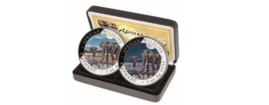 2026 Somalia Elephant 2x 1 oz Silver Day & Night Colorized Coin SET (500 Mintage)