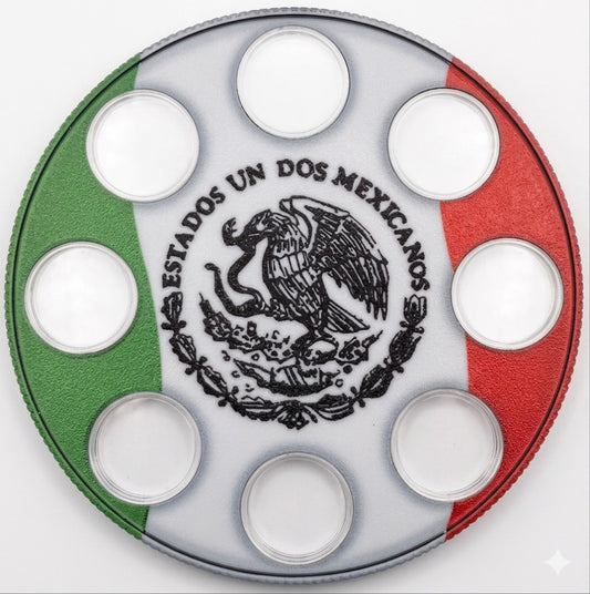 LIBERTAD WALL HANGER COIN DISPLAY! REVERSE SIDE IN THE MEXICO FLAG COLOR SCHEME.