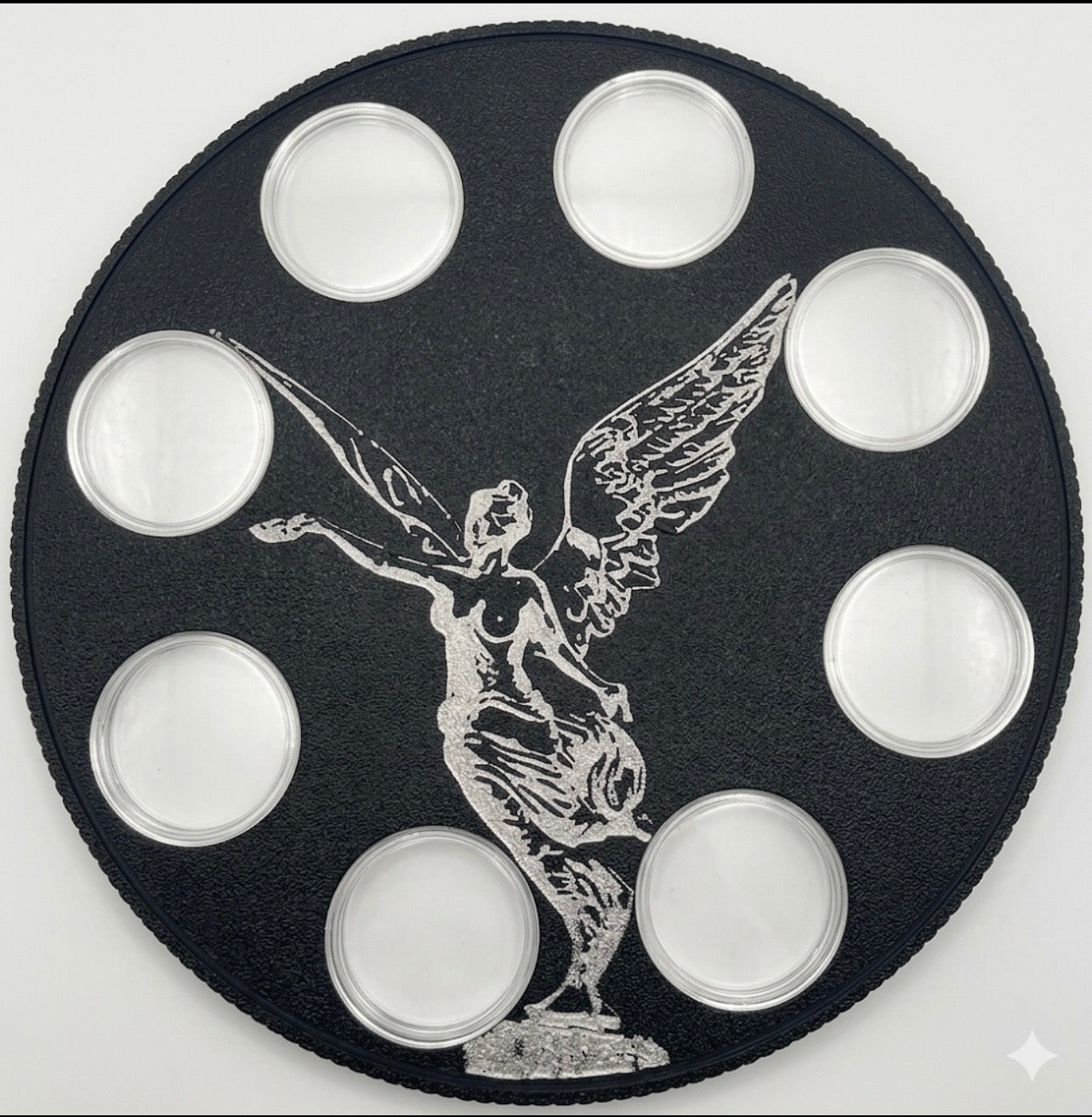 LIBERTAD ANGEL OF INDEPENDENCE WALL HANGER COIN DISPLAY! BLACK AND SILVER COLOR SCHEME.