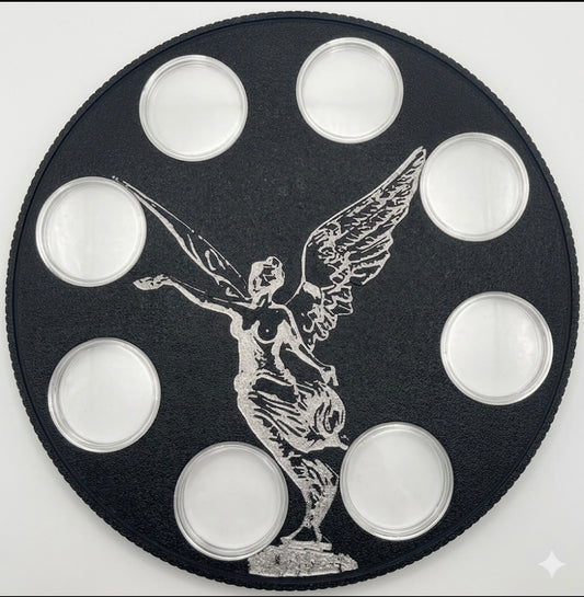 LIBERTAD ANGEL OF INDEPENDENCE WALL HANGER COIN DISPLAY! BLACK AND SILVER COLOR SCHEME.