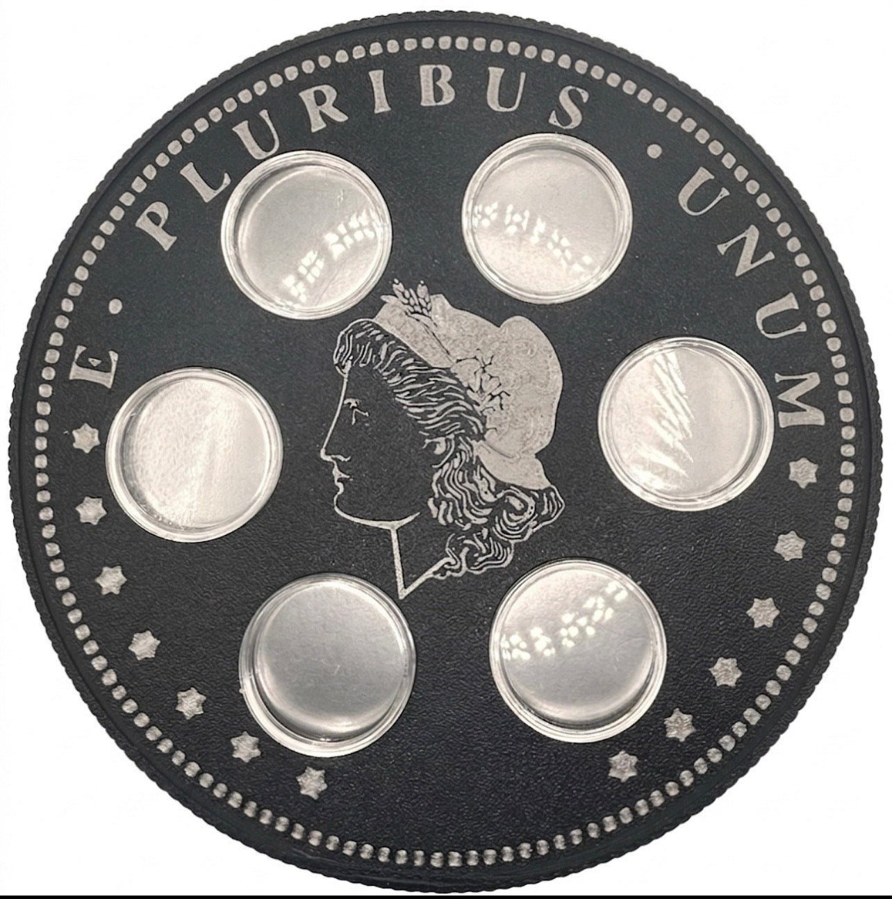MORGAN DOLLAR WALL HANGER COIN DISPLAY! BLACK AND SILVER COLOR SCHEME.