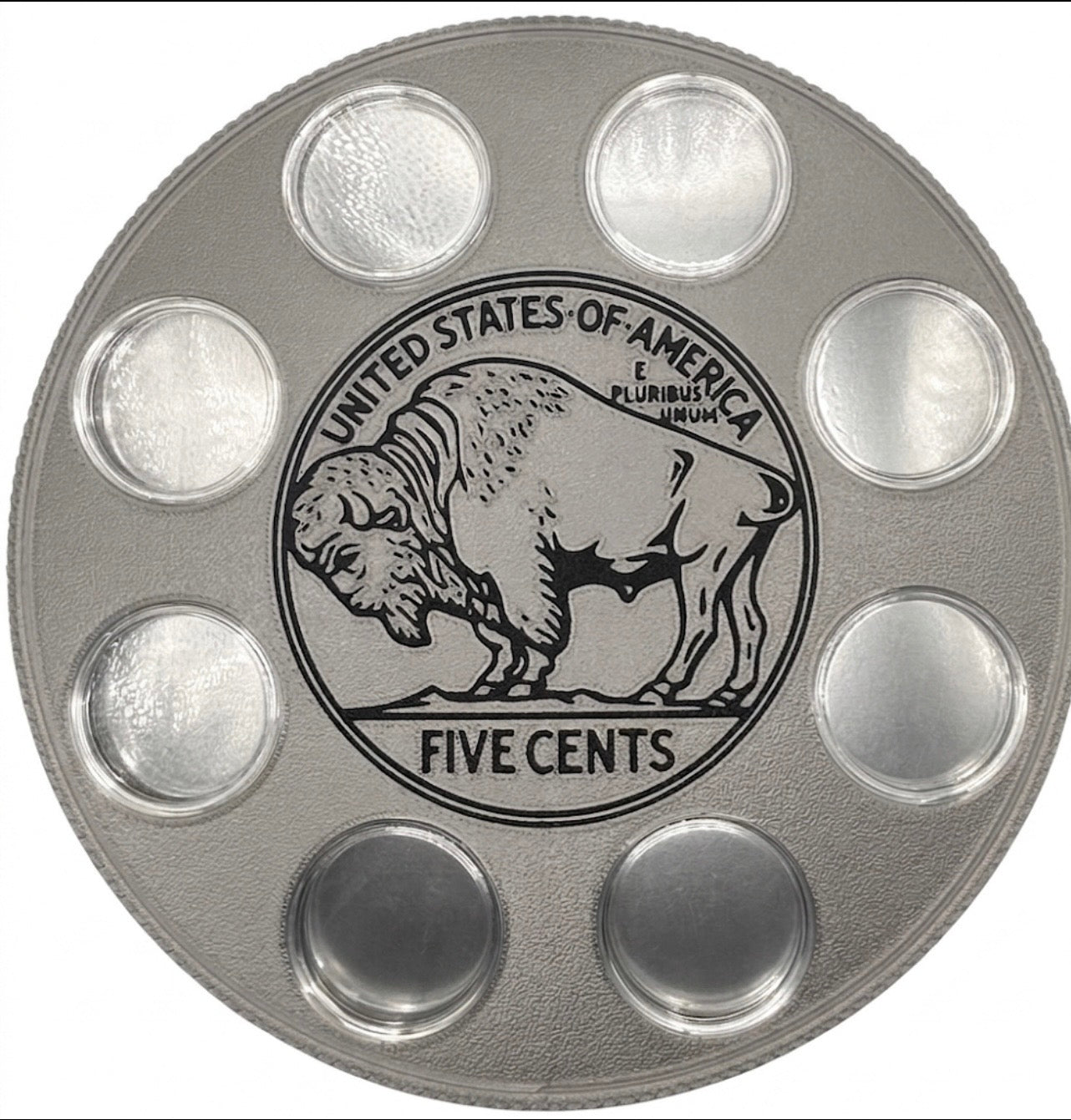 BUFFALO NICKEL WALL HANGER COIN DISPLAY! SILVER AND BLACK COLOR SCHEME.