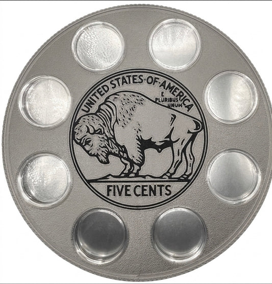 BUFFALO NICKEL WALL HANGER COIN DISPLAY! SILVER AND BLACK COLOR SCHEME.