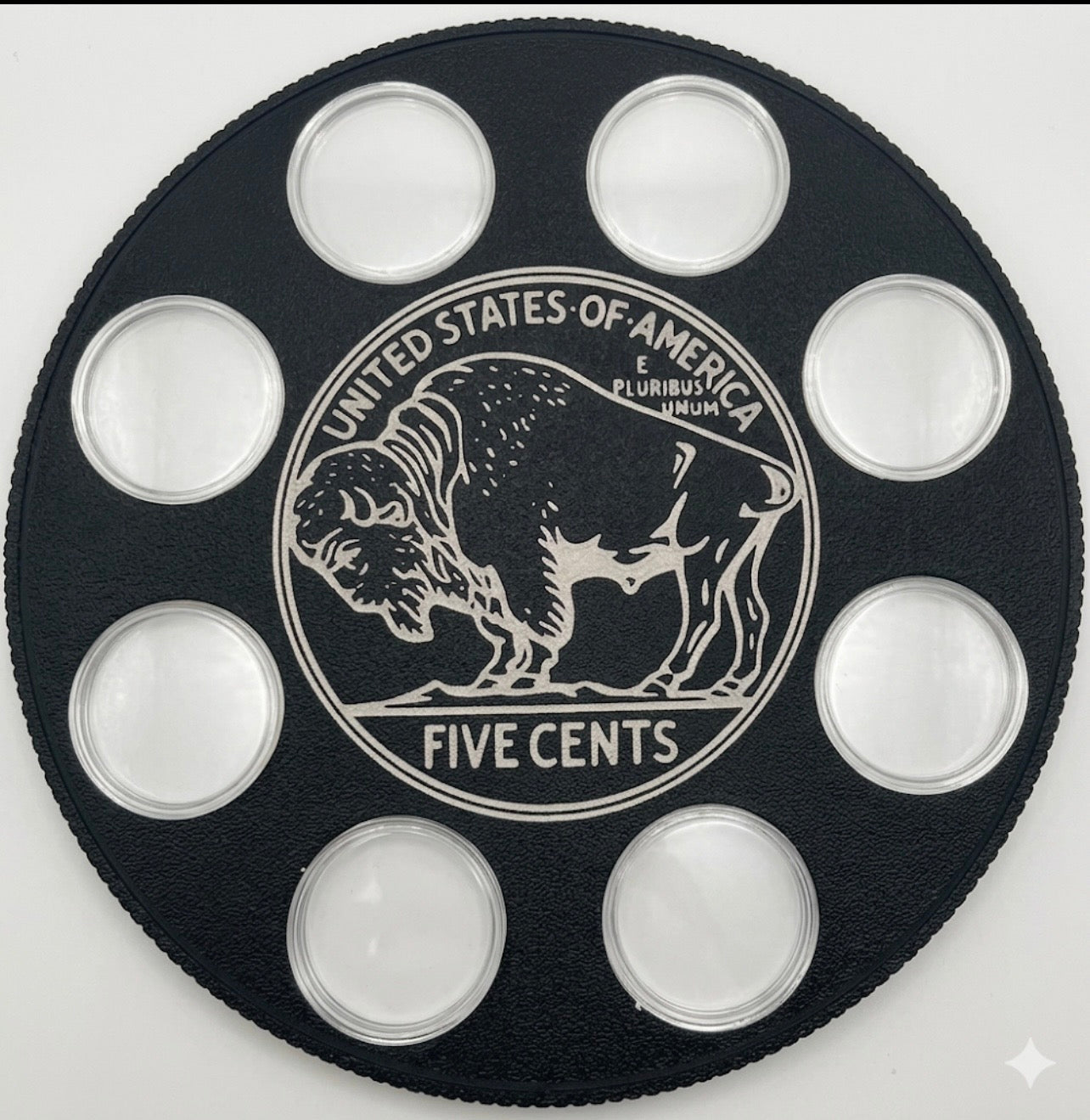 BUFFALO NICKEL WALL HANGER COIN DISPLAY! BLACK AND SILVER COLOR SCHEME.