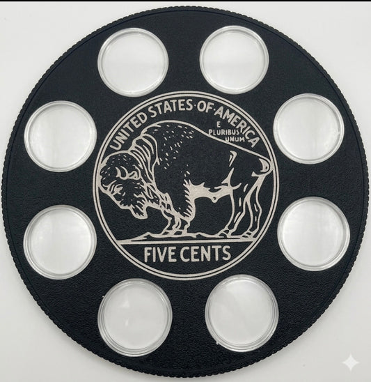 BUFFALO NICKEL WALL HANGER COIN DISPLAY! BLACK AND SILVER COLOR SCHEME.