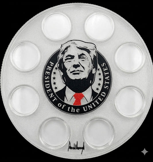 TRUMP WALL HANGER COIN DISPLAY! SILVER AND BLACK COLOR SCHEME.
