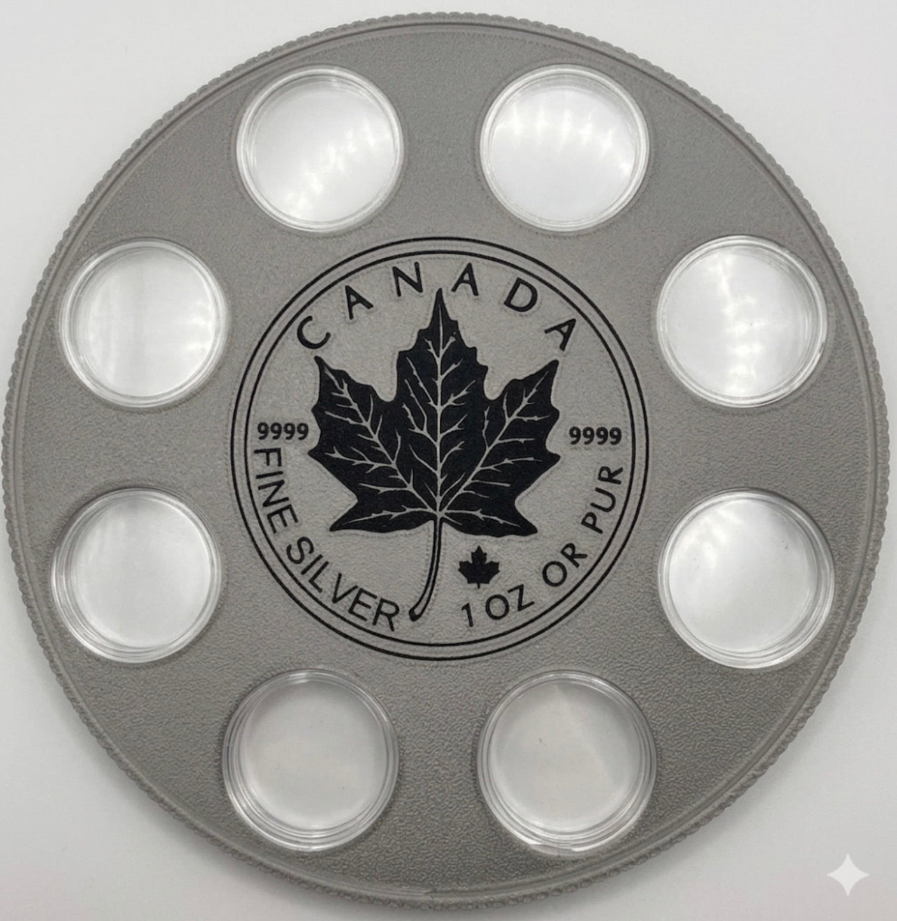 CANADA MAPLE WALL HANGER COIN DISPLAY! SILVER AND BLACK COLOR SCHEME.