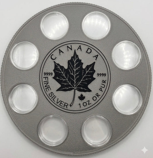 CANADA MAPLE WALL HANGER COIN DISPLAY! SILVER AND BLACK COLOR SCHEME.