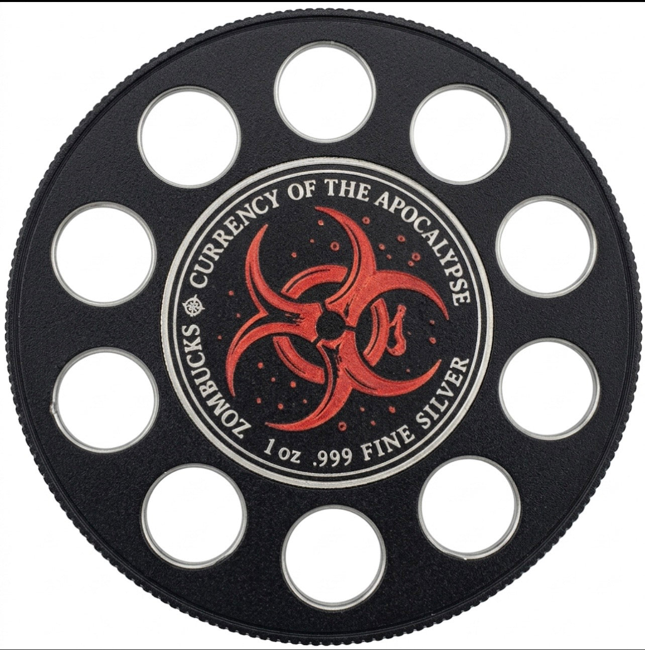 ZOMBUCKS CURRENCY OF THE APOCALYPSE WALL HANGER COIN DISPLAY! BLACK AND RED COLOR SCHEME.