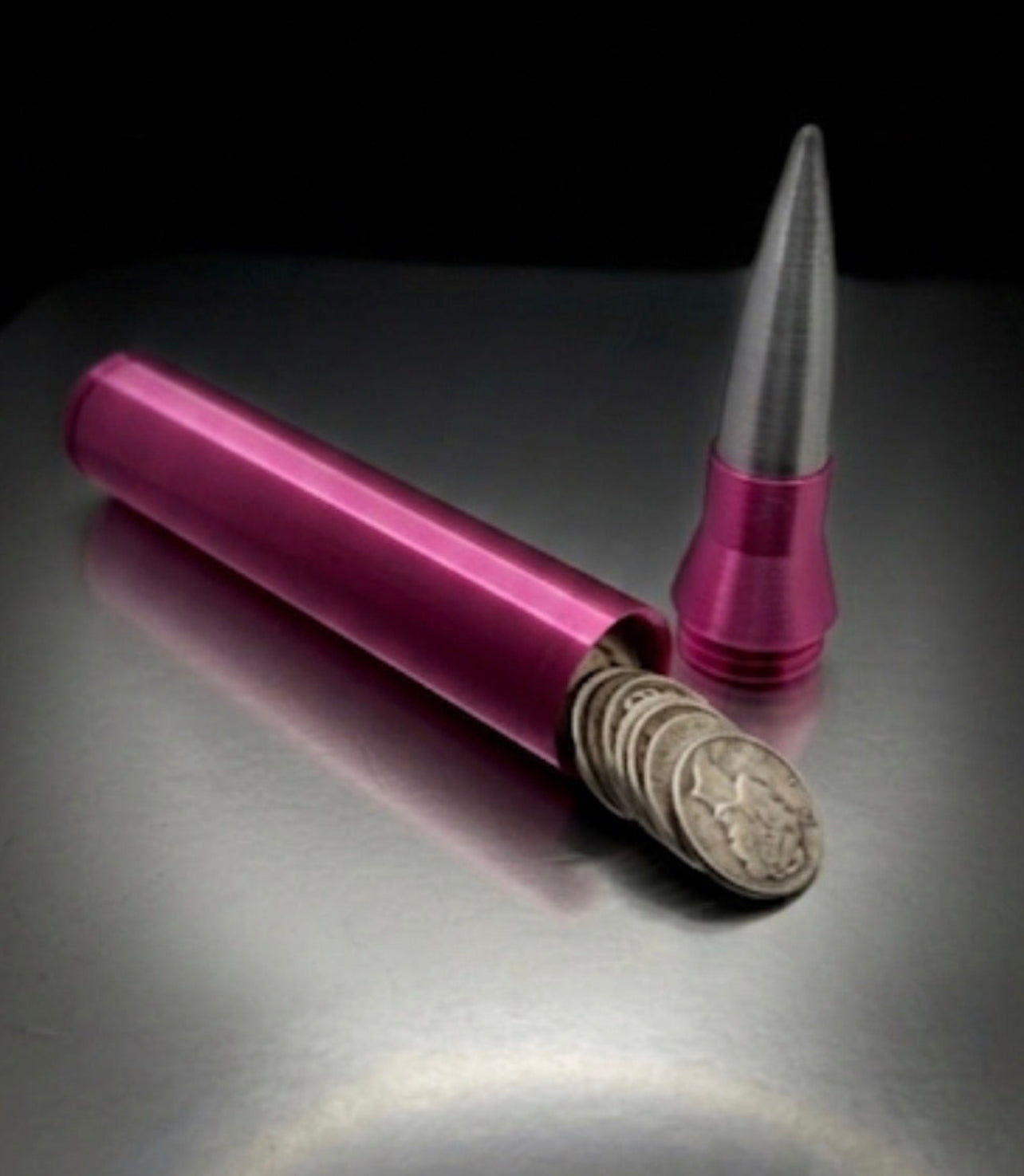 FUCHSIA .50CAL BULLET COIN HOLDER FOR DIMES!