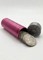 SMALL SHOTGUN SHELL COIN HOLDER FOR QUARTERS! FUCHSIA AND SILVER COLOR SCHEME.