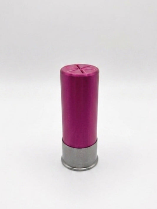 SMALL SHOTGUN SHELL COIN HOLDER FOR QUARTERS! FUCHSIA AND SILVER COLOR SCHEME.