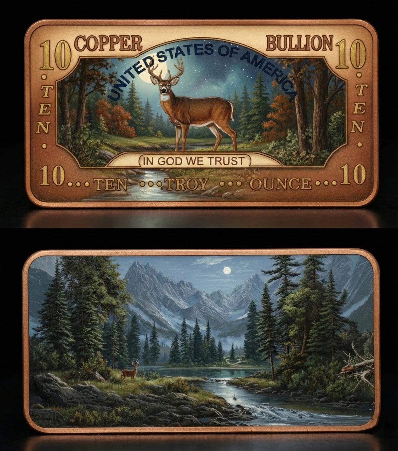 2025 10oz Whitetail Deer .999 Copper Bar Colorized