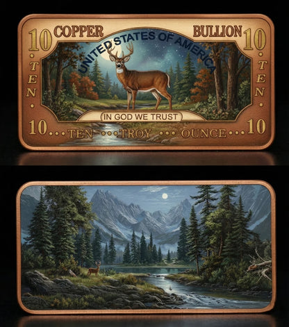 2025 10oz Whitetail Deer .999 Copper Bar Colorized