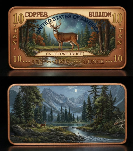 2025 10oz Whitetail Deer .999 Copper Bar Colorized