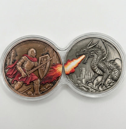 In Stock! (4 ounces!) 2 x 2 oz Knight vs Dragon .999 Copper Medal in Infinity Capsule