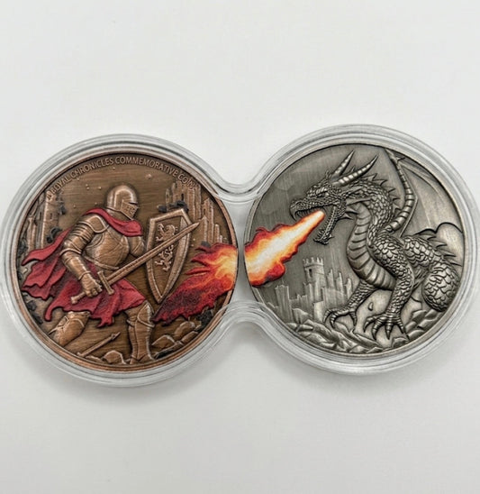 In Stock! (4 ounces!) 2 x 2 oz Knight vs Dragon .999 Copper Medal in Infinity Capsule