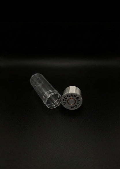 CRYSTAL CLEAR SMALL SHOTGUN SHELL FOR SILVER/GOLD SHOT OR QUARTERS! CLEAR WITH SILVER TOP.