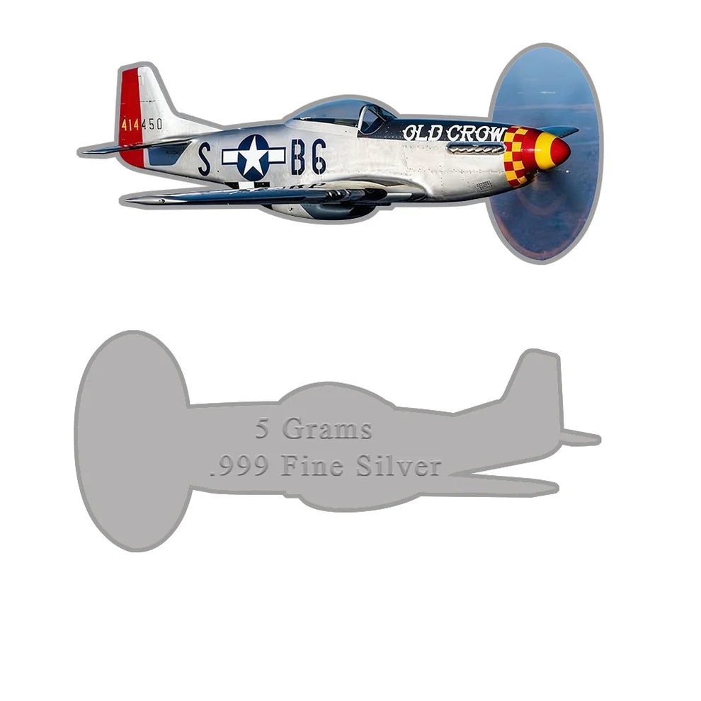 2025 P-51 Mustang Fully Shaped Silver 5 grams .999 Silver Colorized in Card