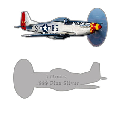 2025 P-51 Mustang Fully Shaped Silver 5 grams .999 Silver Colorized in Card