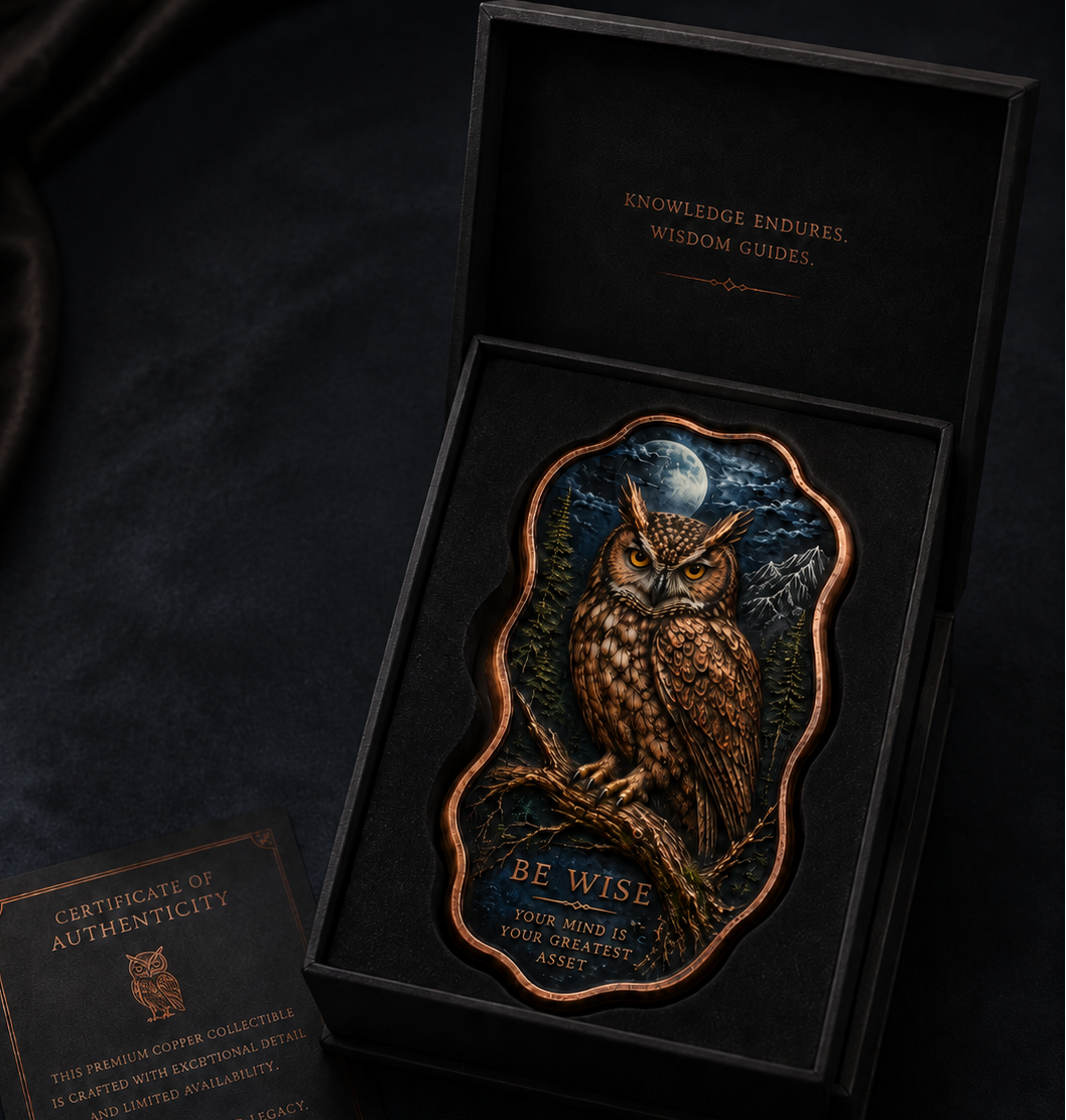 2026 THE OWL- BE WISE Colorized and Antiqued 5 AVDP OZ .999 Fine Copper Bar