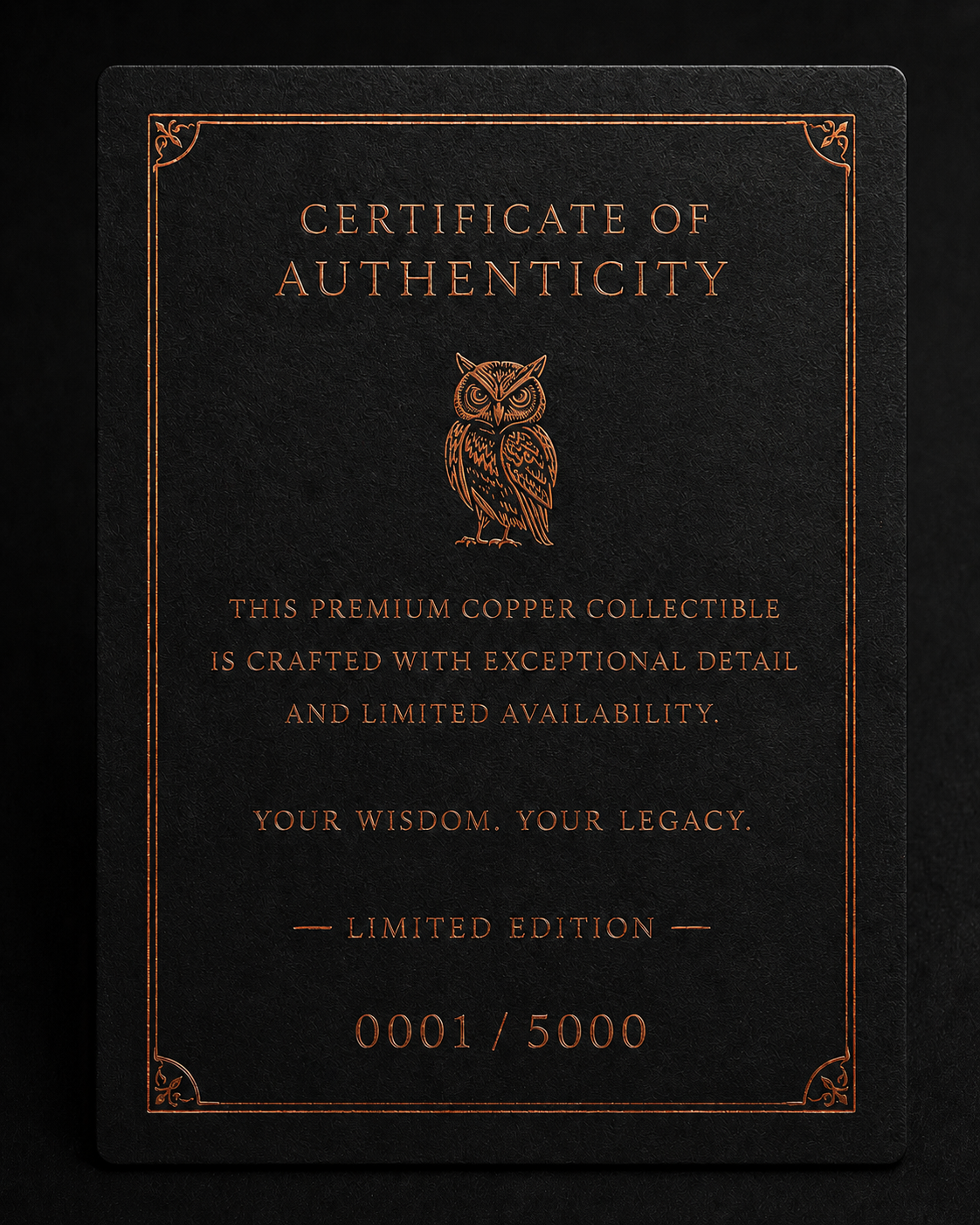 2026 THE OWL- BE WISE Colorized and Antiqued 5 AVDP OZ .999 Fine Copper Bar