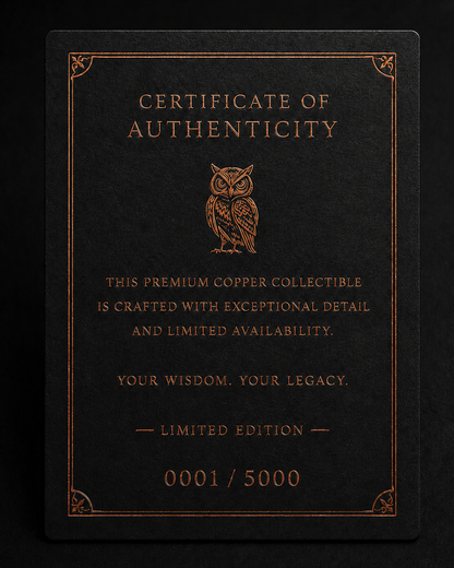 2026 THE OWL- BE WISE Colorized and Antiqued 5 AVDP OZ .999 Fine Copper Bar