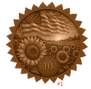 American Sunflower Colorized 10 oz Copper Medal (05/27)