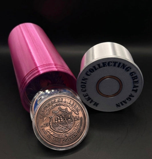 5 oz FUCHSIA AND SILVER SHOTGUN SHELL HOLDER FOR COPPER OR SILVER!