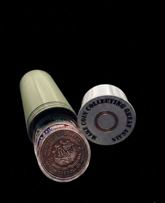 5 oz MILITARY GREEN AND SILVER SHOTGUN SHELL HOLDER FOR COPPER OR SILVER!
