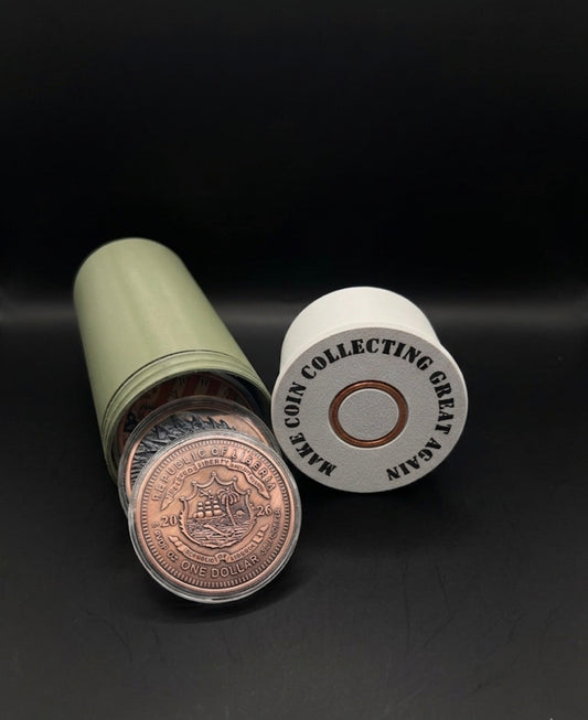 5 oz MILITARY GREEN AND GRAY SHOTGUN SHELL HOLDER FOR COPPER OR SILVER!