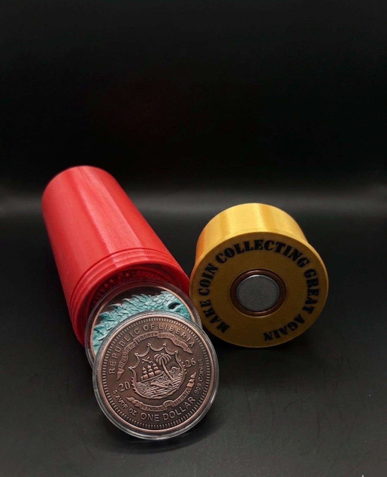 5 oz RED AND GOLD SHOTGUN SHELL HOLDER FOR COPPER OR SILVER!