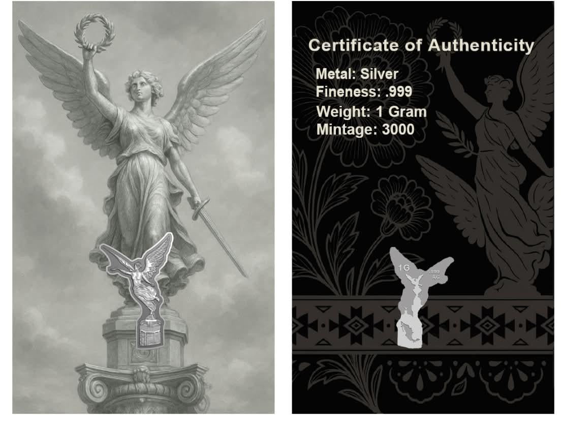 In Stock! 2025 Shaped Angel of Mexico 1 gram Jumbo Silver in Card/Capsule