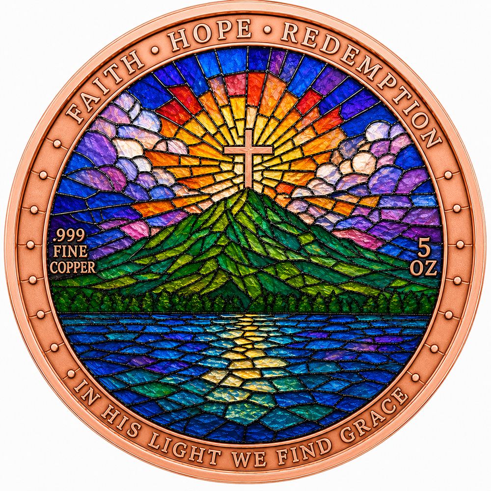In Stock! Stained Glass Christ the Redeemer Colorized 5 oz Copper Medal